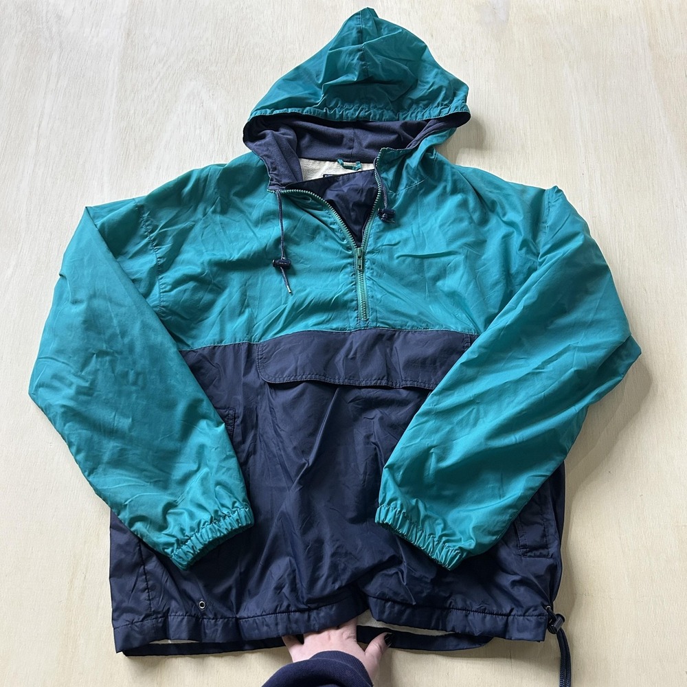VTG Black Ice Jacket Mens Large Green Nylon Hooded 1/4 Zip Pullover Lined Anorak